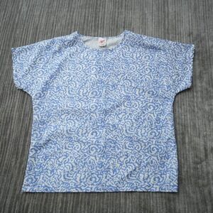G.W. Division of Graff Women Shirt Floral Blue White Vintage '80s Crew Large